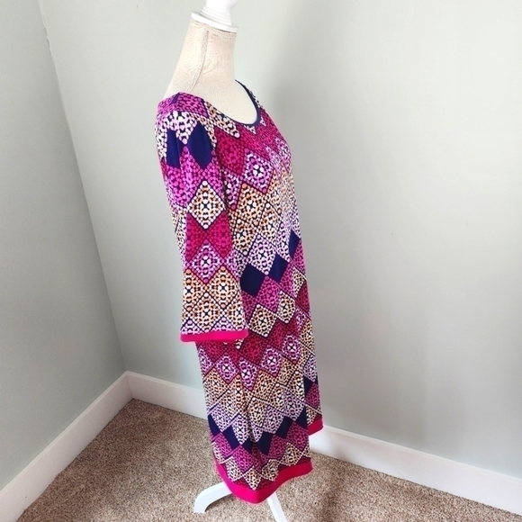 TRIBAL WOMEN'S SHIFT 3/4 SLEEVES AZTEC COLORFUL DESIGN LINED DRESS SIZE LARGE - Picture 5 of 9